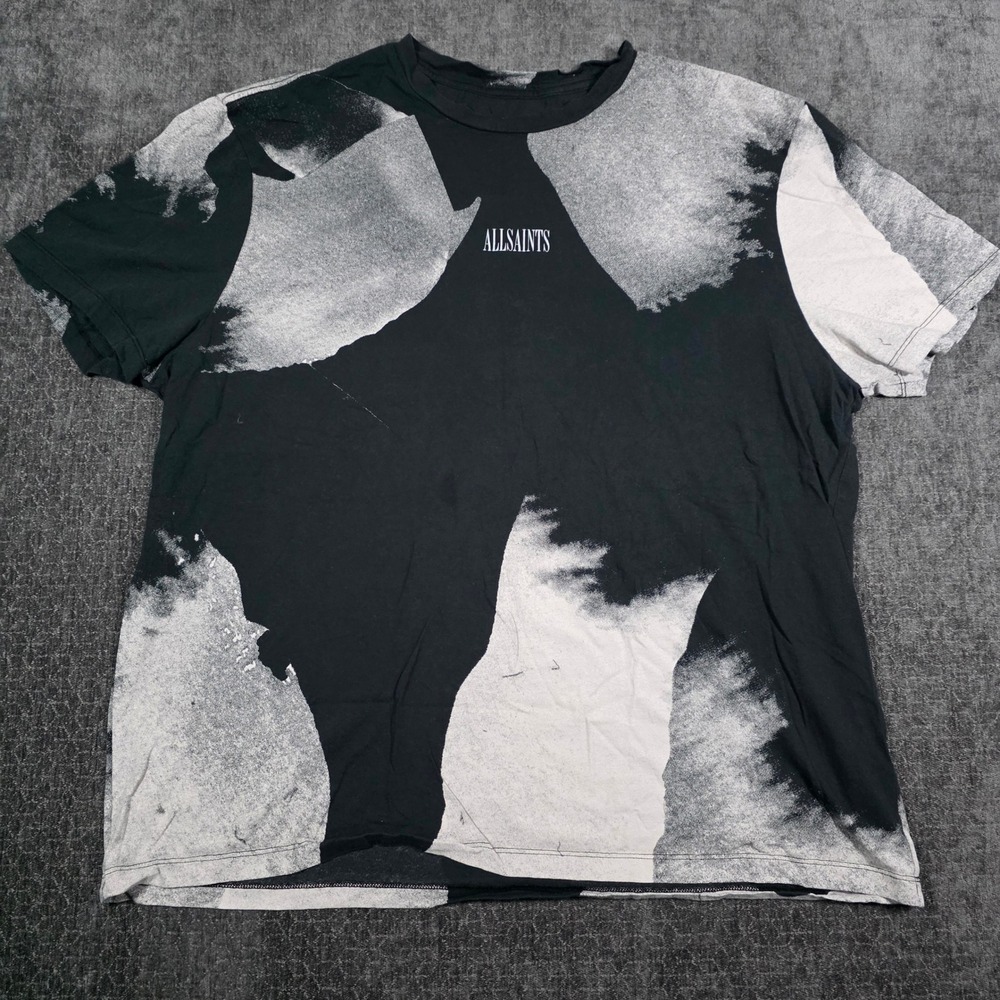 AllSaints Mens Relaxed Fit Abstract Graphic T-Shirt Black White Large L Boxy